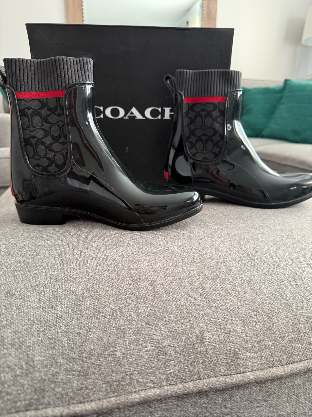 COACH Waterproof Signature Rain Booties Black Size 6 NWT